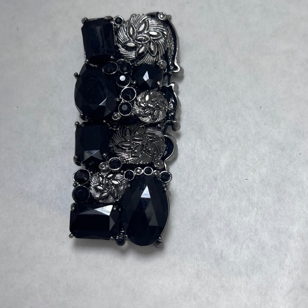 Avon Black Gunmetal Bib Necklace Earrings‎ Stretch Bracelet Jewelry Set Gothic - Picture 9 of 9